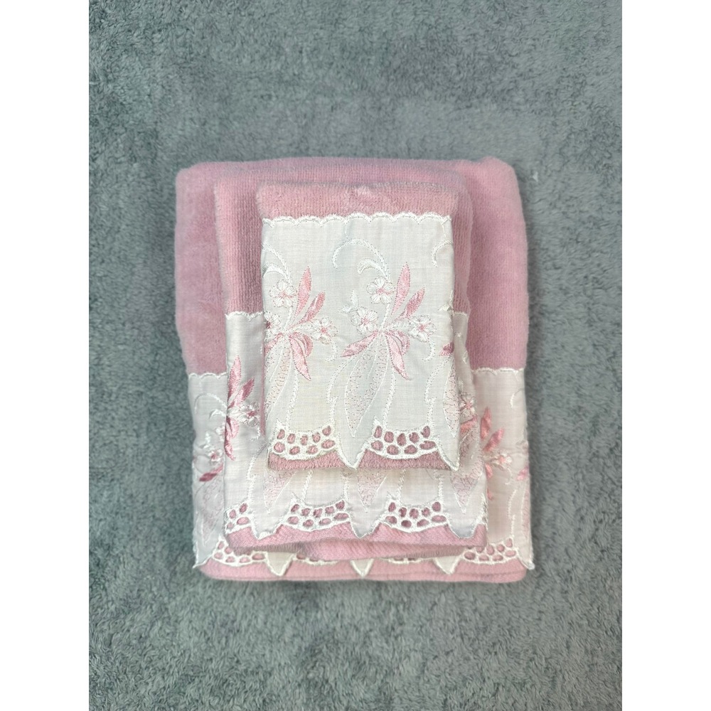 Grandmacore vintage After Bath‎ Luxury bath Towel set pink lace hand washcloth